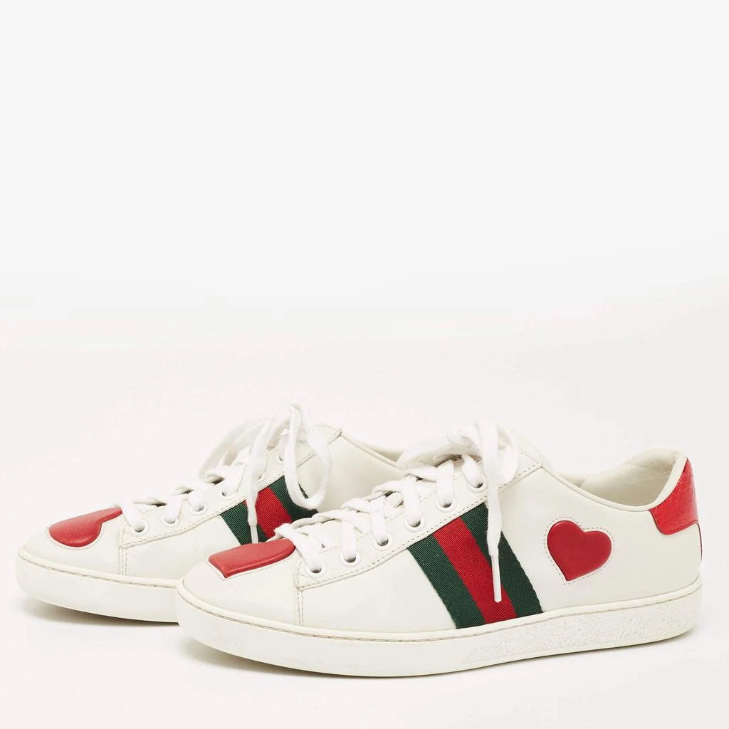 商品[二手商品] Gucci|Gucci White Leather Ace Web Heart Detail Lace Up Low Top Sneaker Size 35.5,价格¥3651,第2张图片详细描述