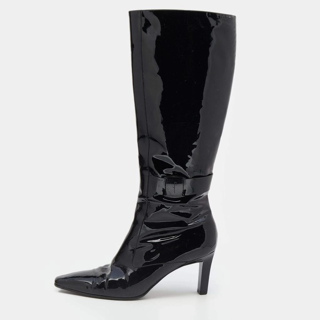 商品[二手商品] Salvatore Ferragamo|Salvatore Ferragamo Black Patent Leather Knee Length Boots Size 40,价格¥2611,第1张图片