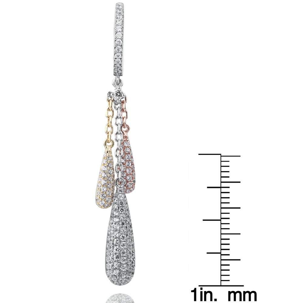 Suzy Levian Pave Cubic Zirconia Tri Tone Sterling Silver Dangle Earrings商品第3张图片规格展示