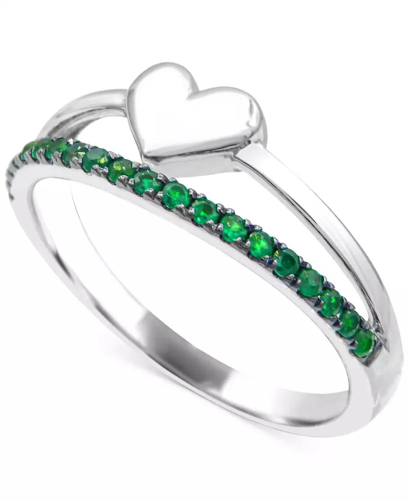 商品Macy's|Emerald & Polished Heart Split Shank Ring (3/8 ct. t.w.) in Sterling Silver (Also in Ruby),价格¥854,第1张图片