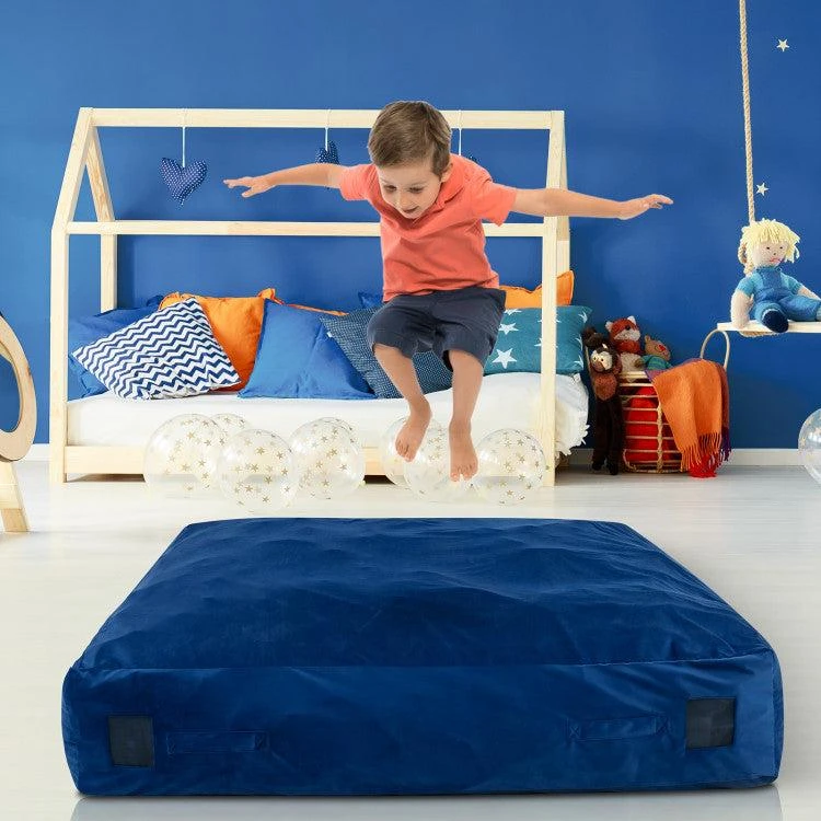 商品Hivvago|57 x 57 Inch Crash Pad Sensory Mat with Foam Blocks and Washable Velvet Cover-Blue,价格¥1418,第5张图片详��细描述