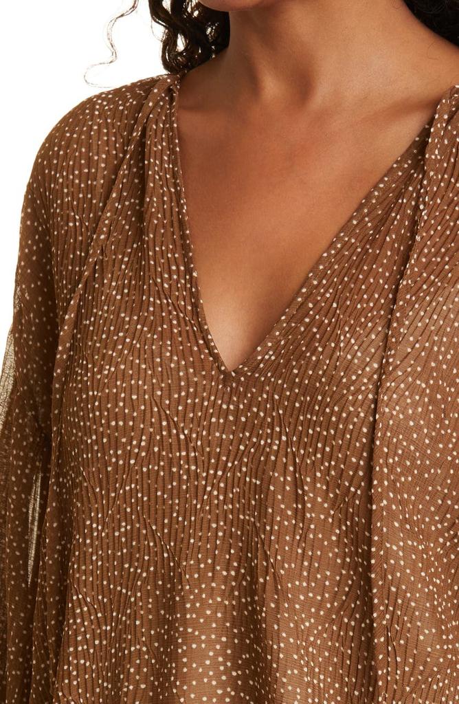 Starry Dot Shirred Split Neck Blouse商品第4张图片规格展示