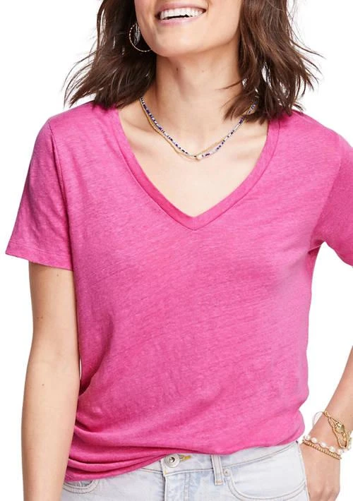 商品Vineyard Vines|Vines Womens Linen V Neck T Shirt,价格¥185,第1张图片