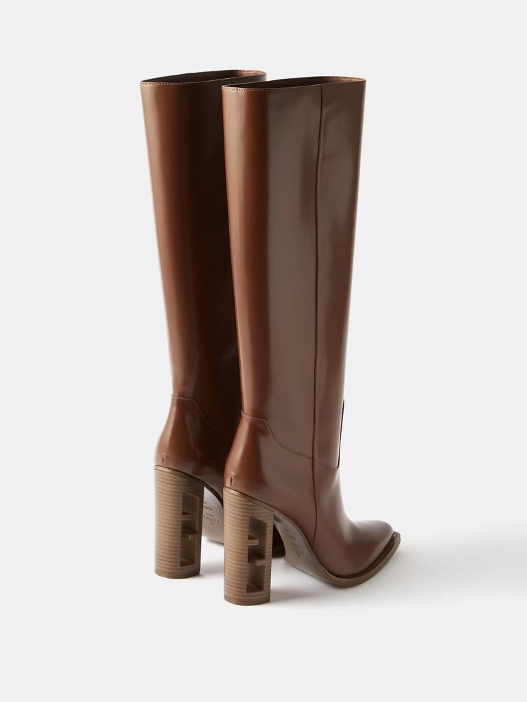 FF-heel leather knee-high boots商品第4张图片规格展示