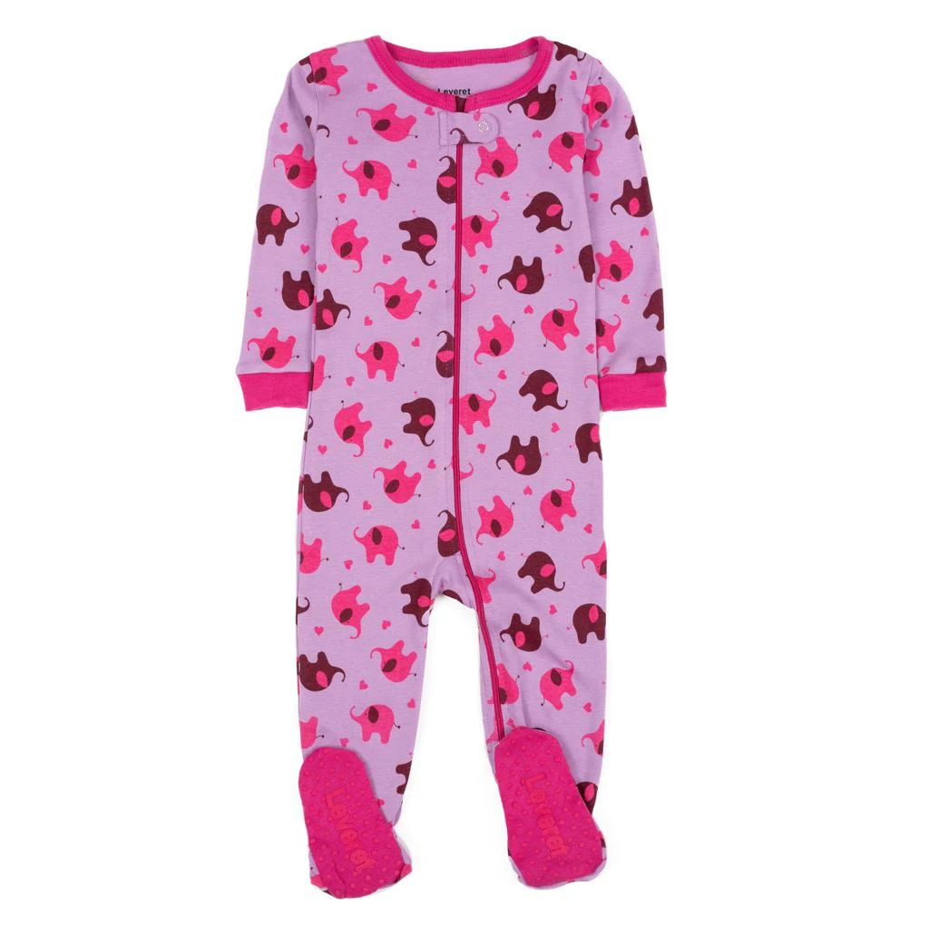 商品Leveret|Kids Footed Cotton Pajamas Pink Elephant,价格¥189,第1张图片