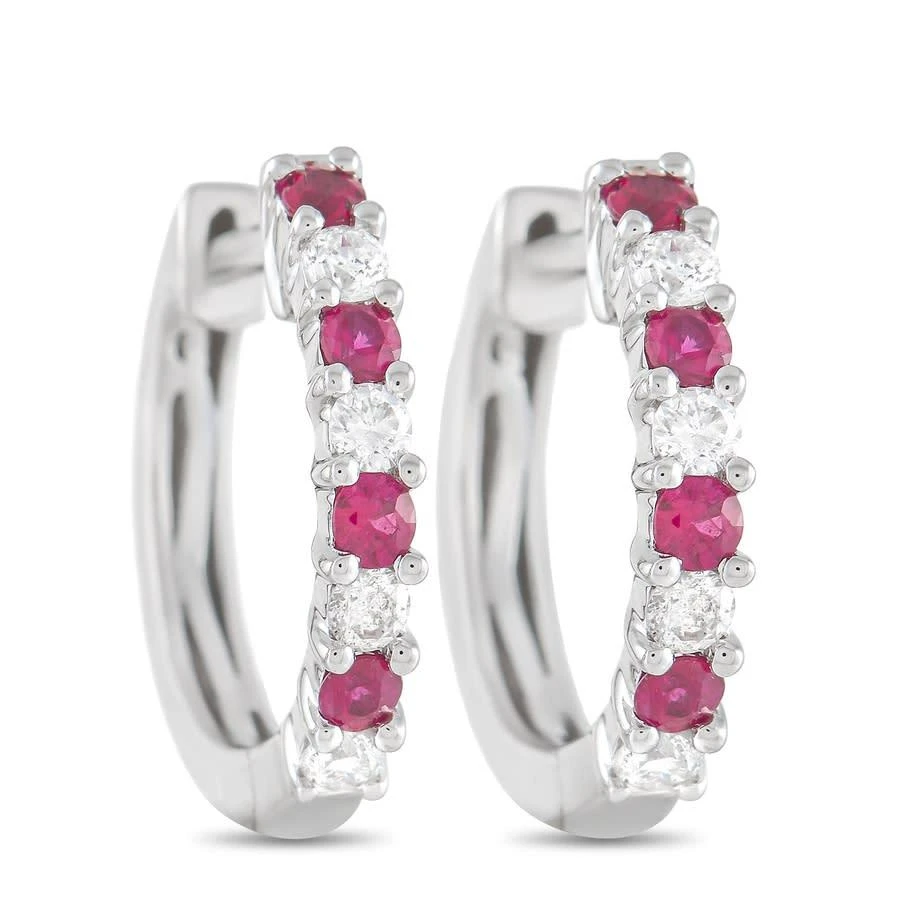 商品LB Exclusive|14K White Gold 0.17 ct Diamond and Ruby Hoop Earrings,价格¥4165,第1张图片