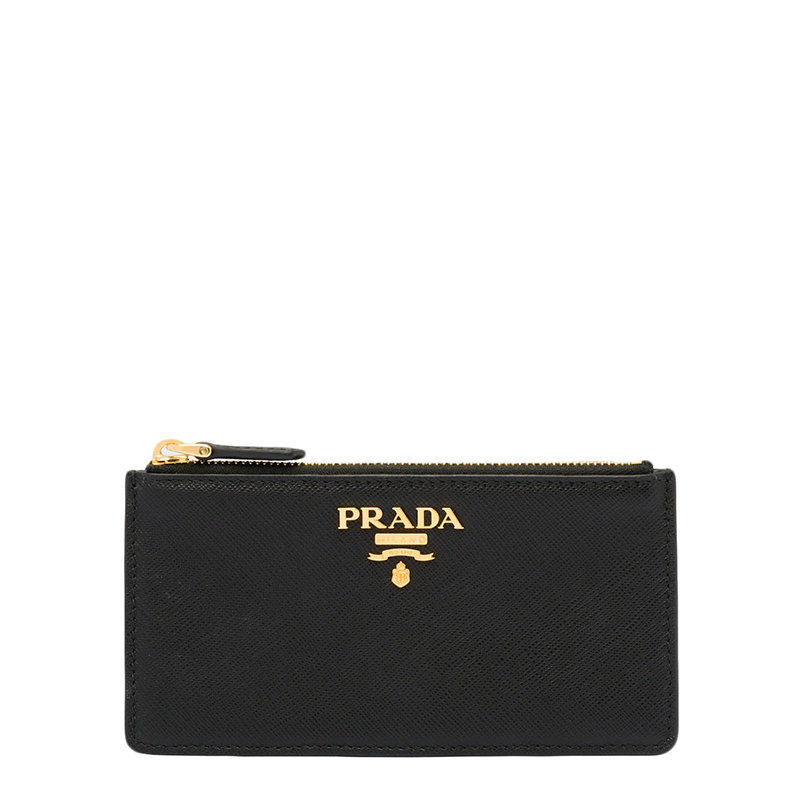 商品Prada|【预售3-7天】PRADA/普拉达 22春夏新款 女士黑色皮革金标拉链长薄款钱包卡夹1MC054_QWA_F0002,价格¥3504,第1张图片