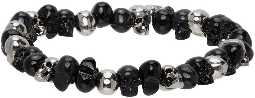 商品Alexander McQueen|Black & Silver Beaded Skull Bracelet,价格¥2191,第4张图片详细描述