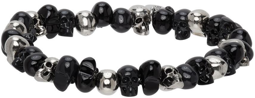 商品Alexander McQueen|Black & Silver Beaded Skull Bracelet,价格¥2825,第6张图片详细描述