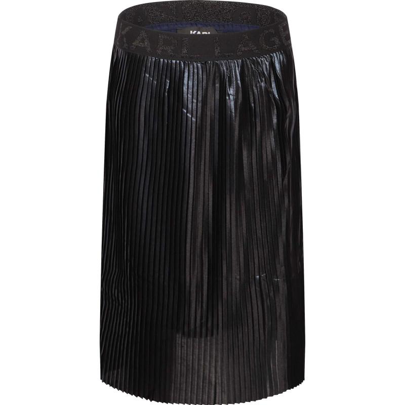 Branded elastic waist pleated midi skirt in black商品第1张图片规格展示