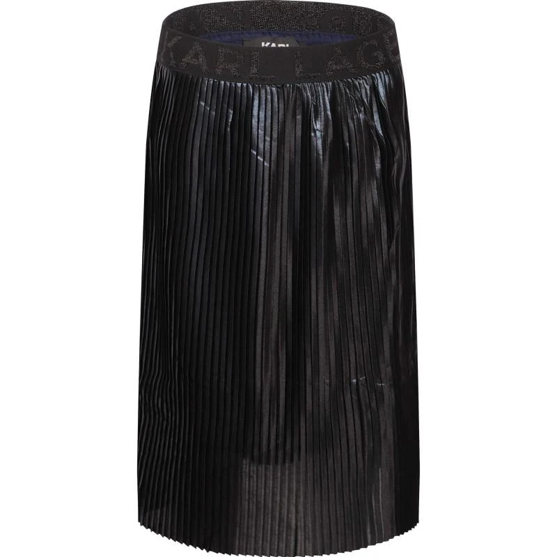 商品Karl Lagerfeld Paris|Branded elastic waist pleated midi skirt in black,价格¥799,第1张图片