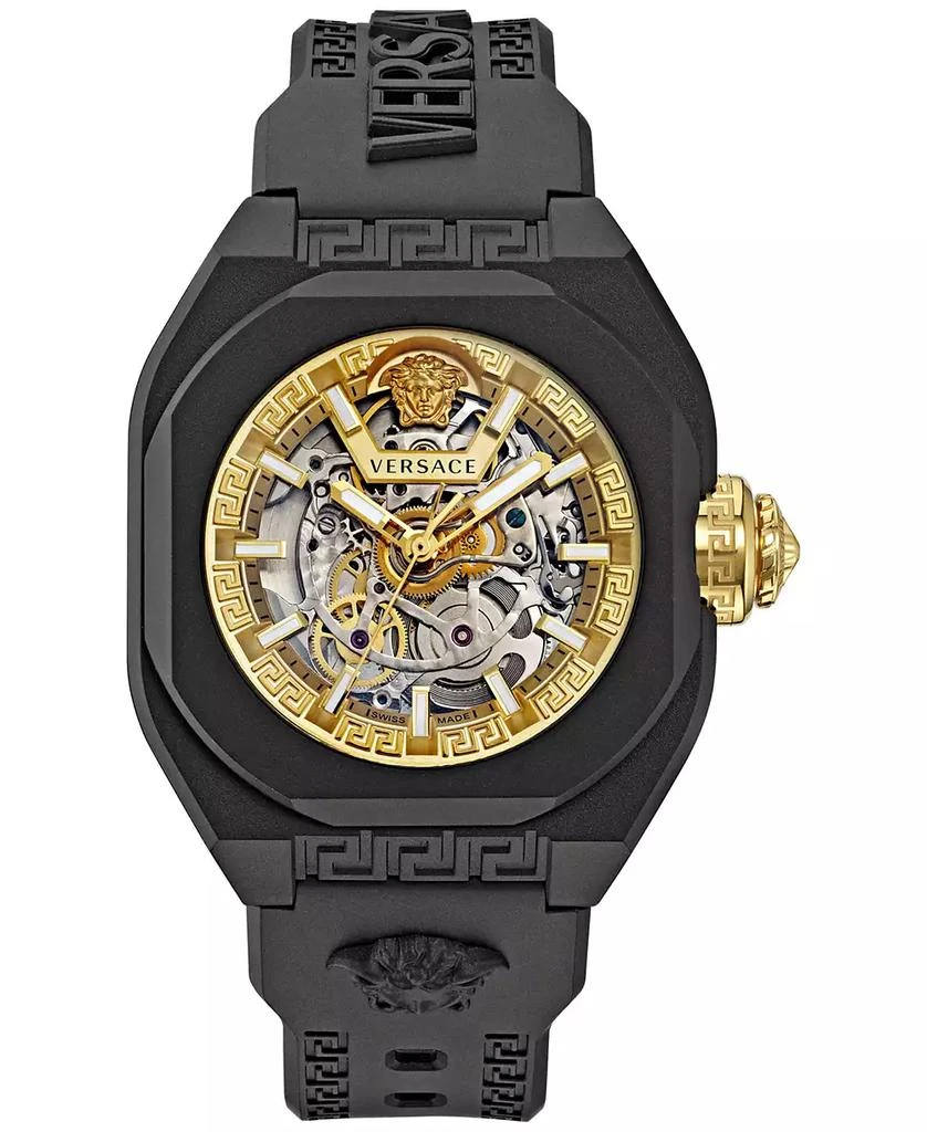 商品Versace|Men's Swiss Automatic V-Legend Skeleton Black Rubber Strap Watch 42mm,价格¥16416,第1张图片