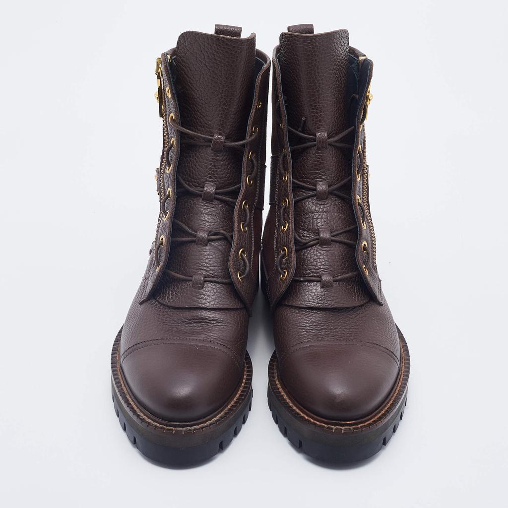 Versace Brown Leather And Suede Medusa Combat Boots Size 43商品第3张图片规格展示