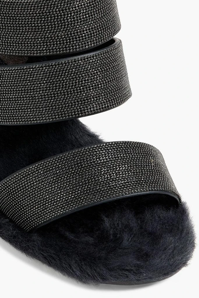 商品Brunello Cucinelli|Bead-embellished leather and calf hair slingback sandals,价格¥6308,第4张图片详细描述
