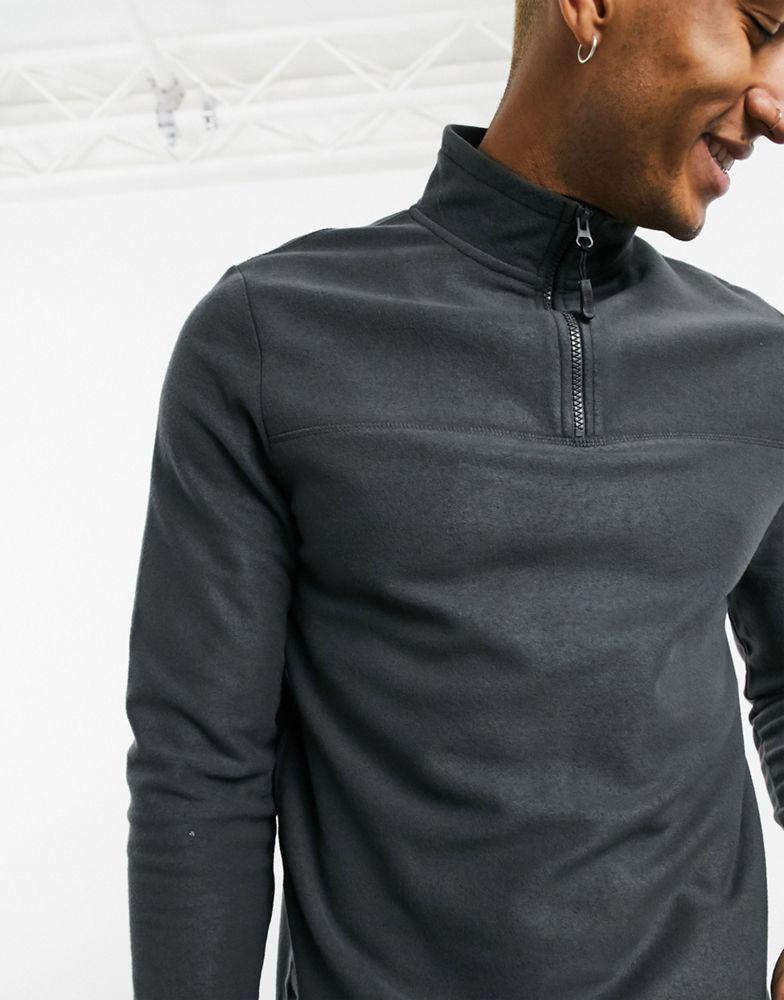 ASOS DESIGN polar fleece sweatshirt with half zip in charcoal grey商品第3张图片规格展示