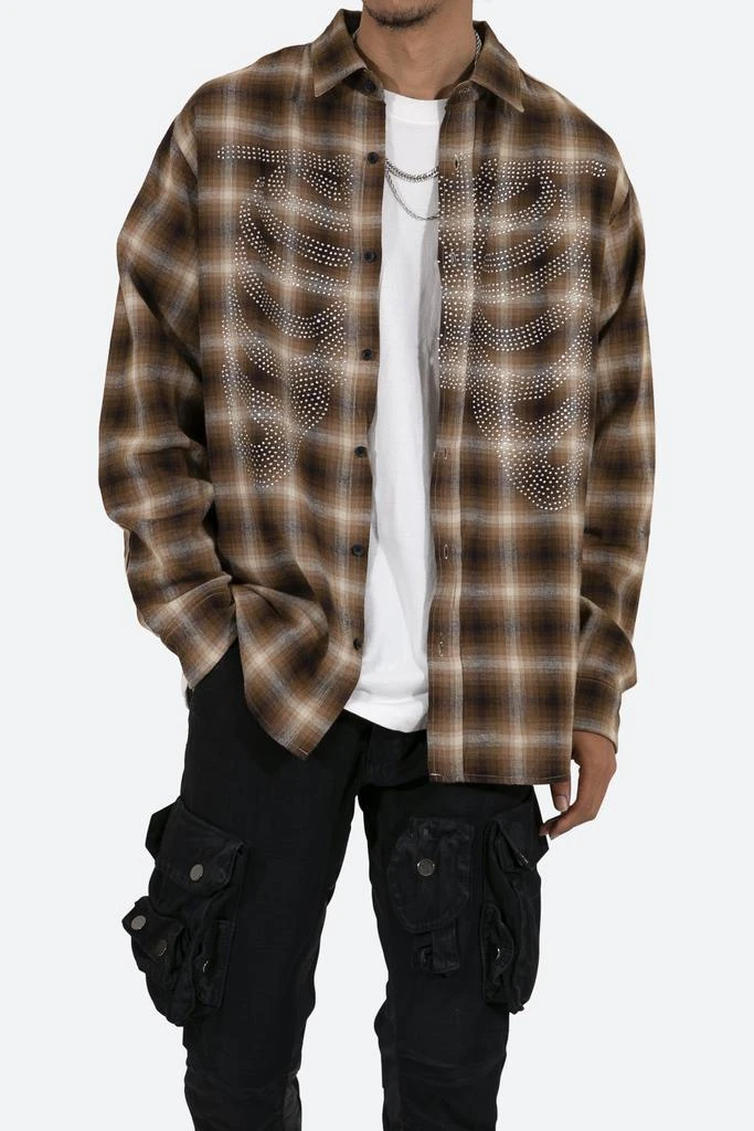 Rhinestone Skeleton Flannel Shirt - Brown 商品