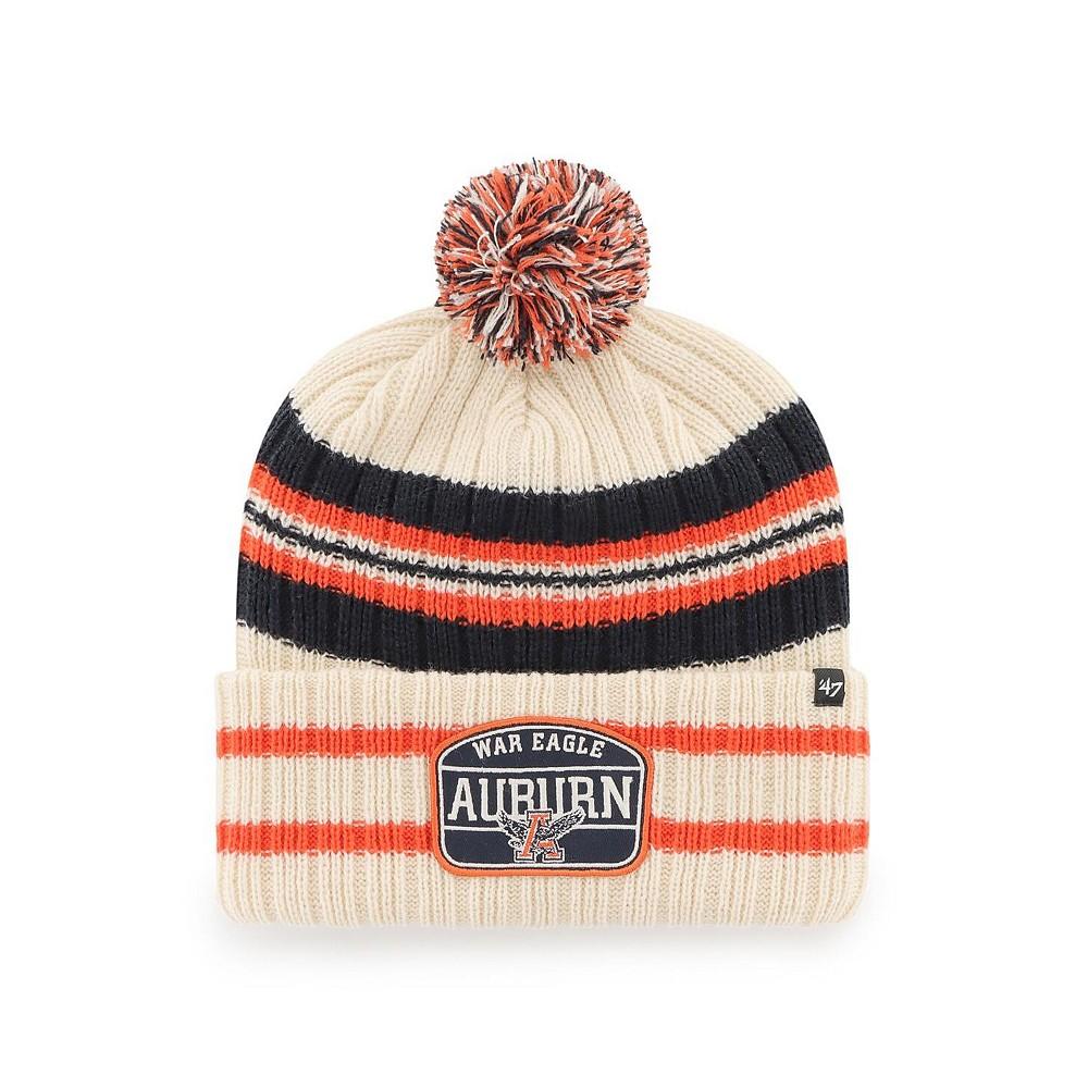 Men's '47 Natural Auburn Tigers Hone Patch Cuffed Knit Hat with Pom商品第1张图片规格展示