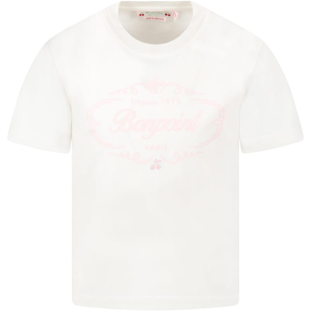 Bonpoint Ivory T-shirt For Girl With Logo商品第1张图片规格展示