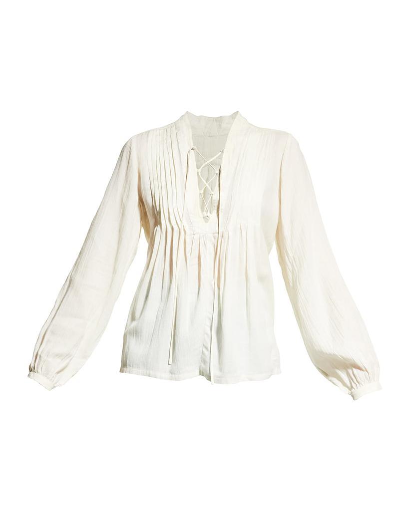 商品Rag & Bone|Sachi Metallic Lace-Up Pleated Top,价格¥531,第4张图片详细描述