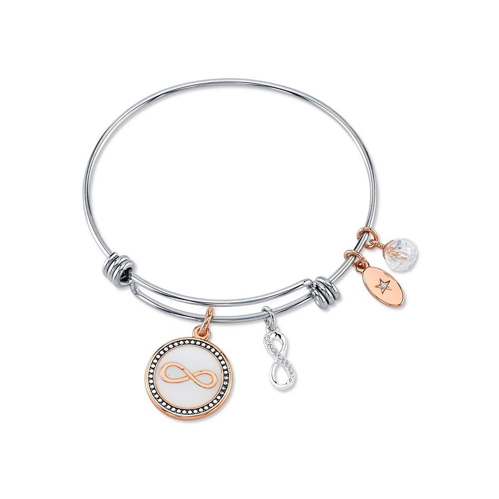 商品Unwritten|"Forever Friends" Infinity Bangle Bracelet in Stainless Steel & Rose Gold-Tone with Silver Plated Charms,价格¥102,第1张图片