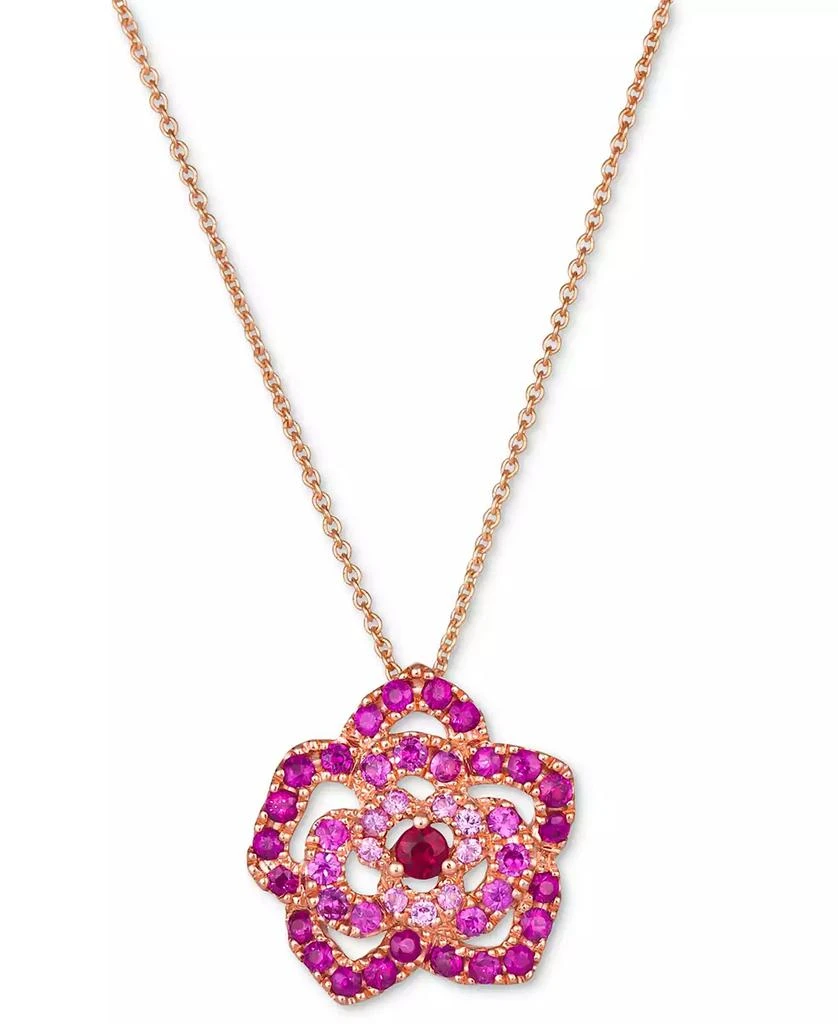 商品Le Vian|Passion Ruby (1/10 ct. t.w.) & Bubble Gum Pink Sapphire (3/4 ct.t .w.) Flower Pendant Necklace in 14k Rose Gold, 18" + 2" extender,价格¥7981,第1张图片