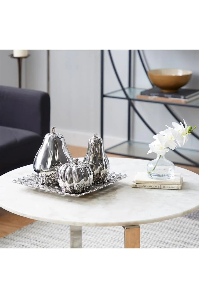 商品WILLOW ROW|Silver Ceramic Decorative Fruit Sculpture with Plate - Set of 4,价格¥643,第2张图片详细描述