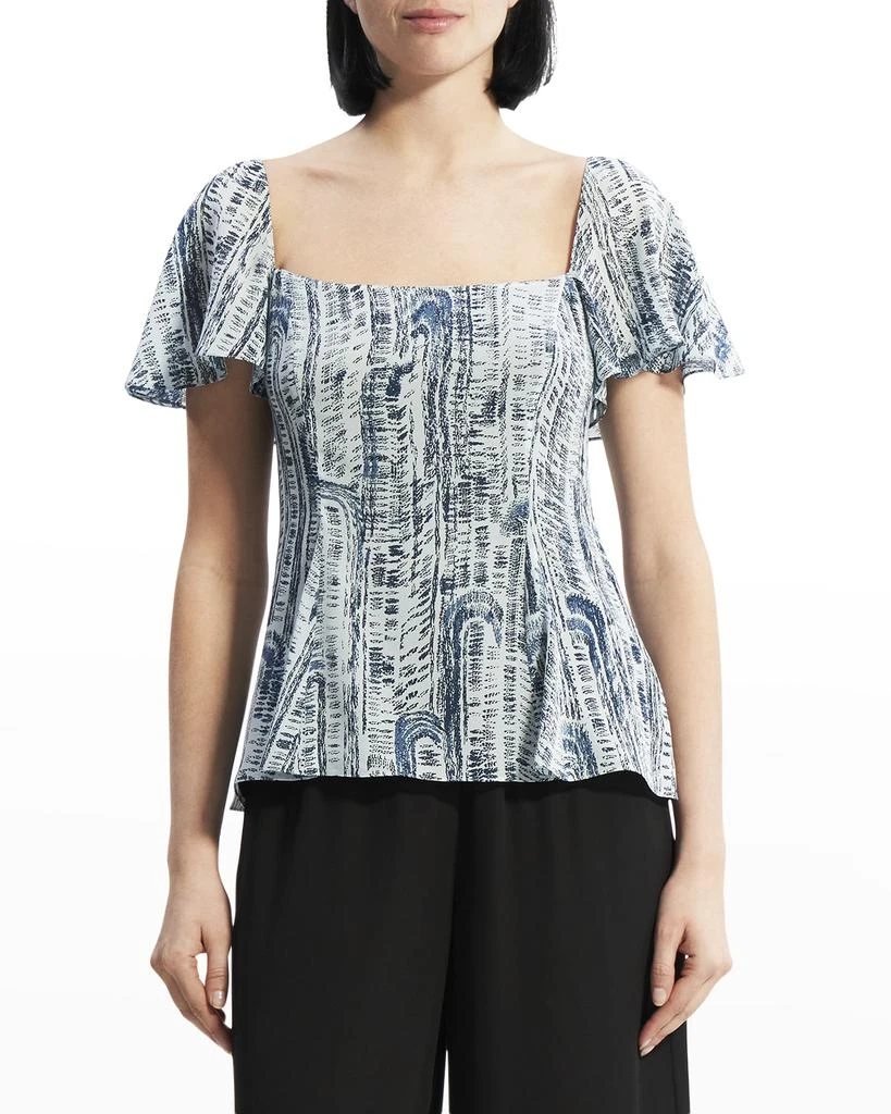 商品Theory|Short-Sleeve Godet Printed Silk Top,价格¥828,第1张图片