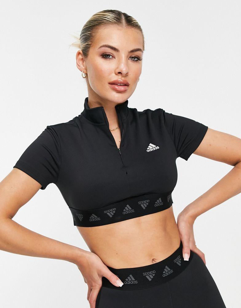 商品Adidas|adidas Training crop zip t-shirt in black,价格¥114-¥283,第6张图片详细描述