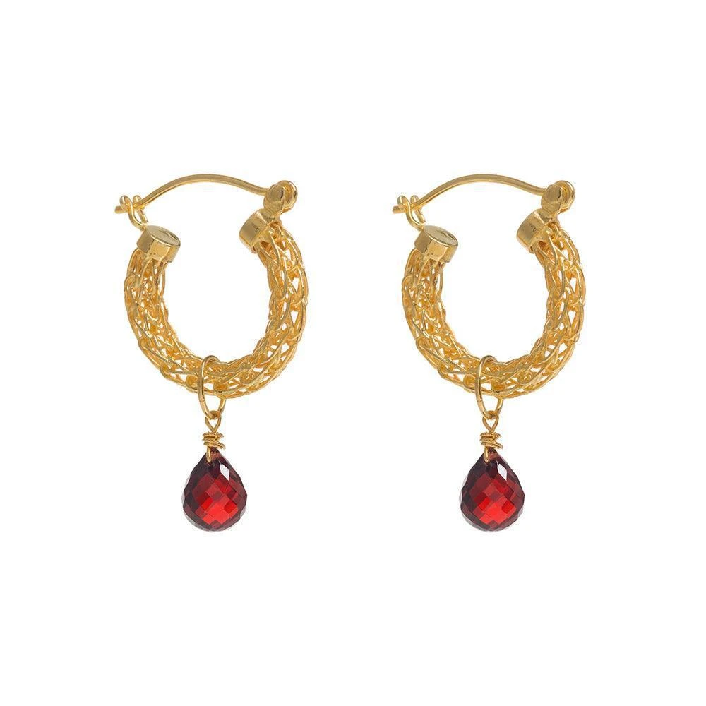 商品FREYA ROSE|Gold weave mini hoops with garnet charm,价格¥2491,第3张图片详细描述