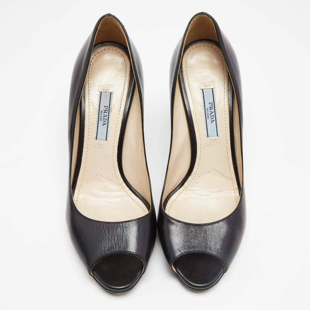 商品[二手商品] Prada|Prada Black Leather Peep Toe Pumps Size 37,价格¥1060,第3张图片详细描述