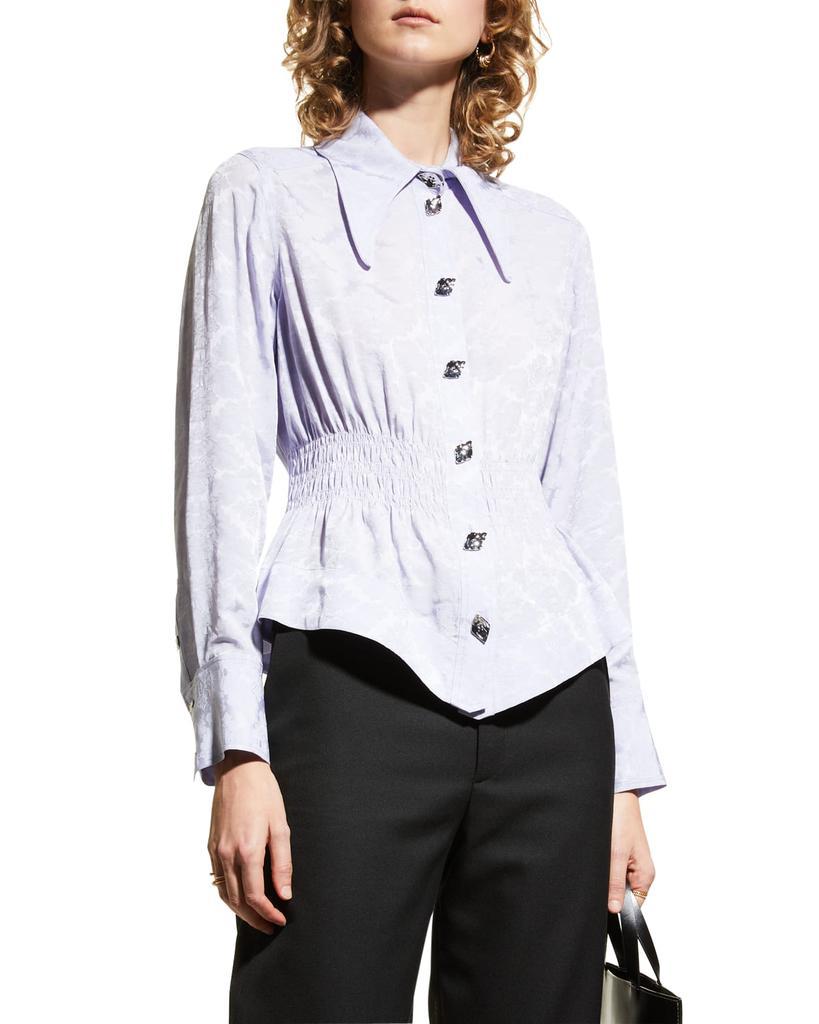 商品Ganni|Floral Button-Front Pointed Peplum Shirt,价格¥2183,第1张图片