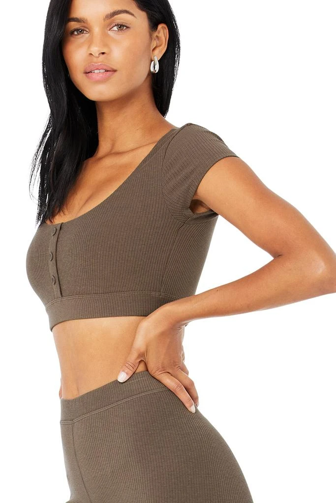 商品Alo|Ribbed High-Waist 7/8 Blissful Legging - Hot Cocoa,价格¥478,第4张图片详细描述