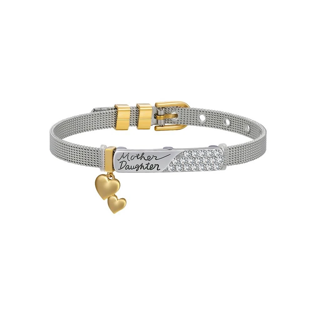 商品Unwritten|Steel Mesh Bracelet With Unwritten 14K Two Tone Gold Flash-Plated Brass Crystal Mother Daughter Slider Charms,价格¥153,第1张图片