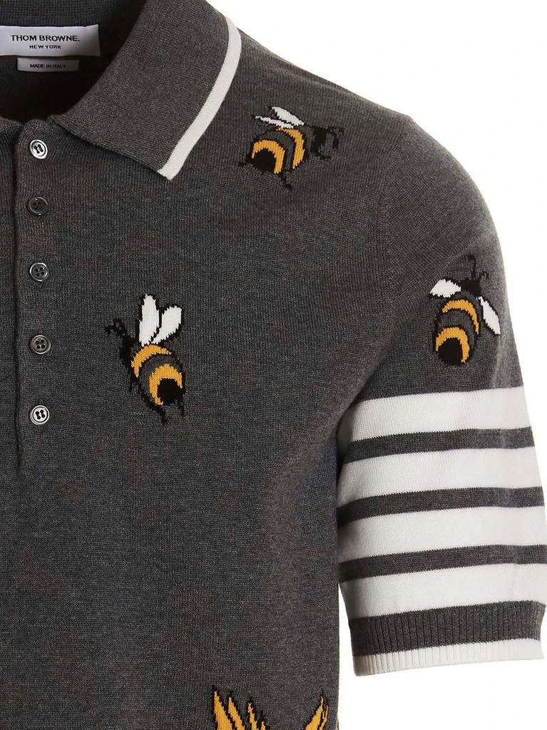 商品Thom Browne|Thom Browne 4-Bar Birds Bee Intarsia-Knitted Polo Shirt,价格¥5076,第4张图片详细描述