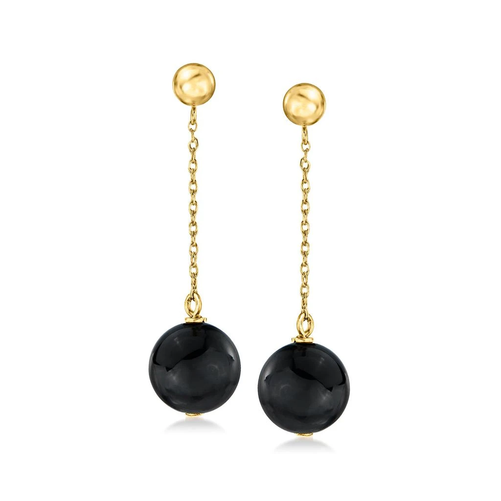 商品Ross-Simons|Ross-Simons 10mm Onyx Bead Drop Earrings in 14kt Yellow Gold,价格¥787,第1张图片