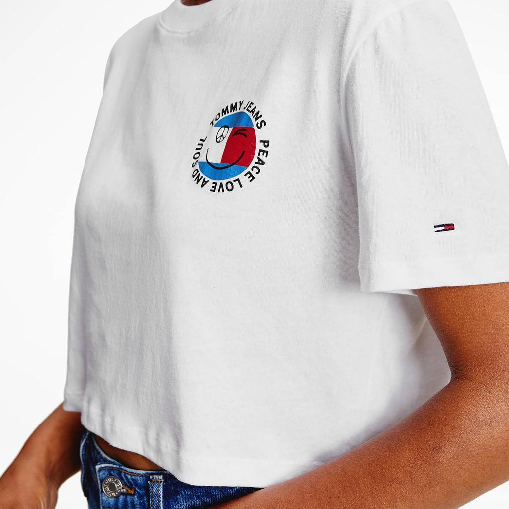 商品Tommy Hilfiger|Tommy Jeans Women's Tjw Super Crop Peace Smiley T-Shirt - White,价格¥161,第5张图片详细描述