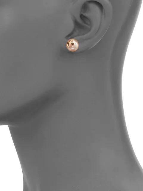 商品Tory Burch|Crystal-Pearl Rose Goldtone Logo Stud Earrings,价格¥577,第4张图片详细描述