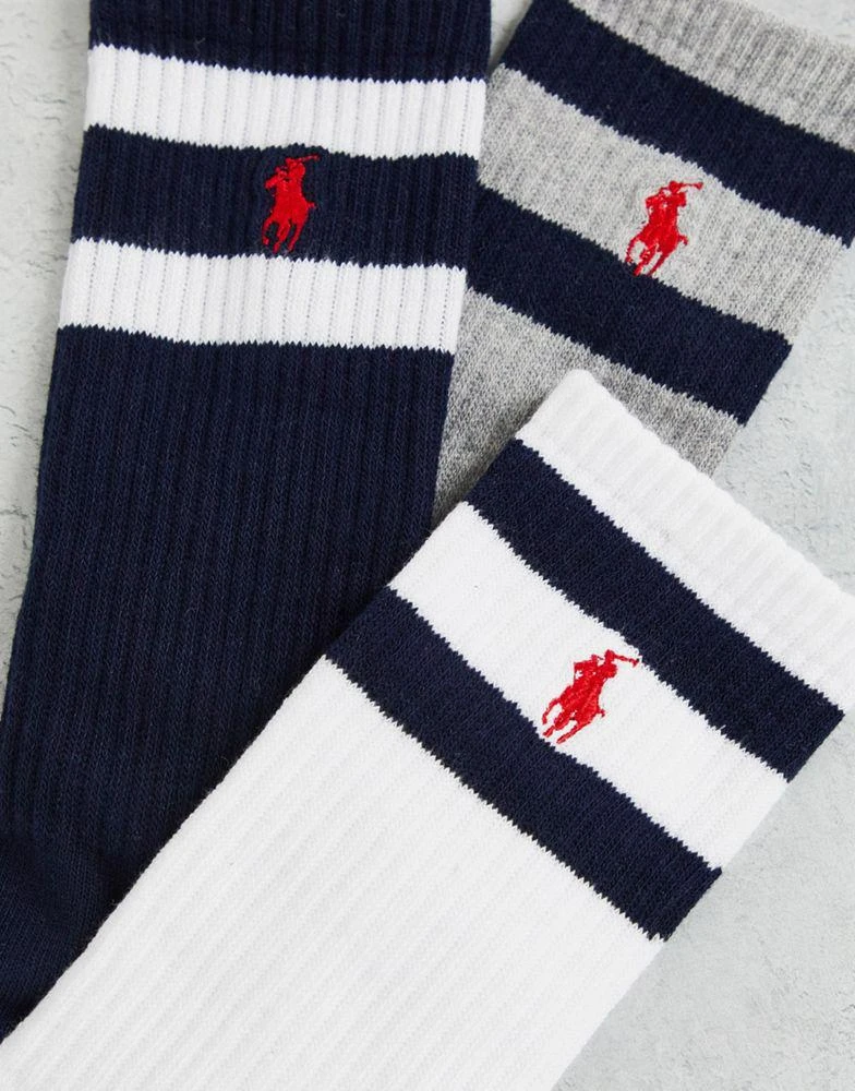 商品Ralph Lauren|Polo Ralph Lauren 3 pack socks in white, grey, navy with pony stripe,价格¥224,第3张图片详细描述