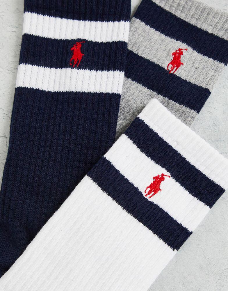 商品Ralph Lauren|Polo Ralph Lauren 3 pack socks in white, grey, navy with pony stripe,价格¥219,第5张图片详细描述