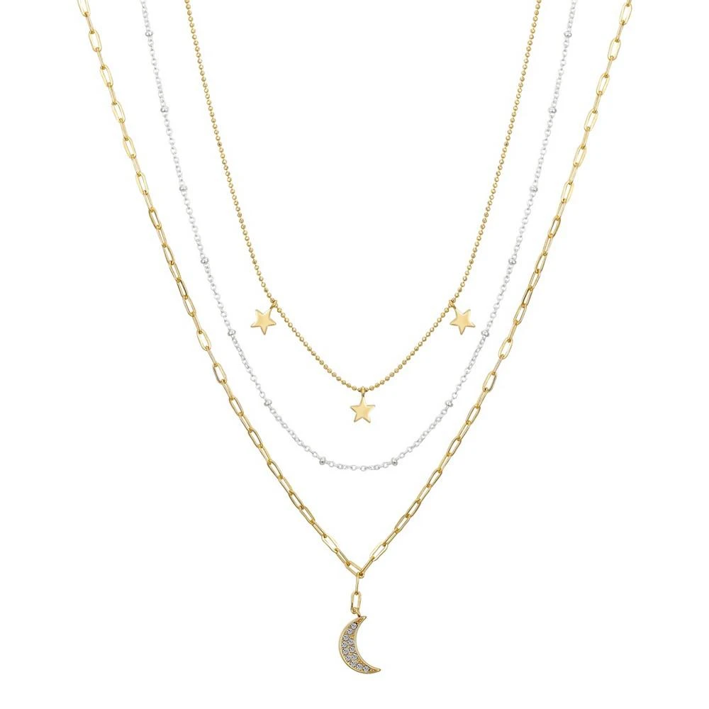 商品Unwritten|14K Two-Tone Gold Crystal Moon Pendant on a Link Chain, Beaded Chain and Beaded Triple Star Chain, 3-Piece Necklace Set,价格¥112,第1张图片