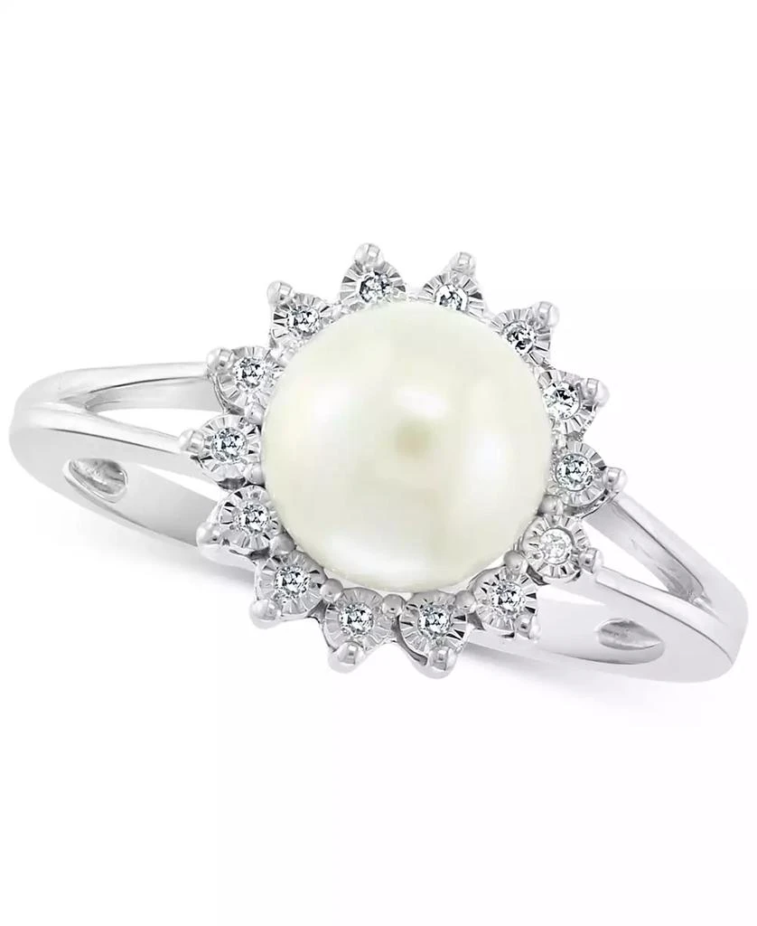 商品Effy|EFFY® Cultured Freshwater Pearl (7mm) & Diamond (1/20 ct. t.w.) Halo Ring in Sterling Silver,价格¥626,第3张图片详细描述