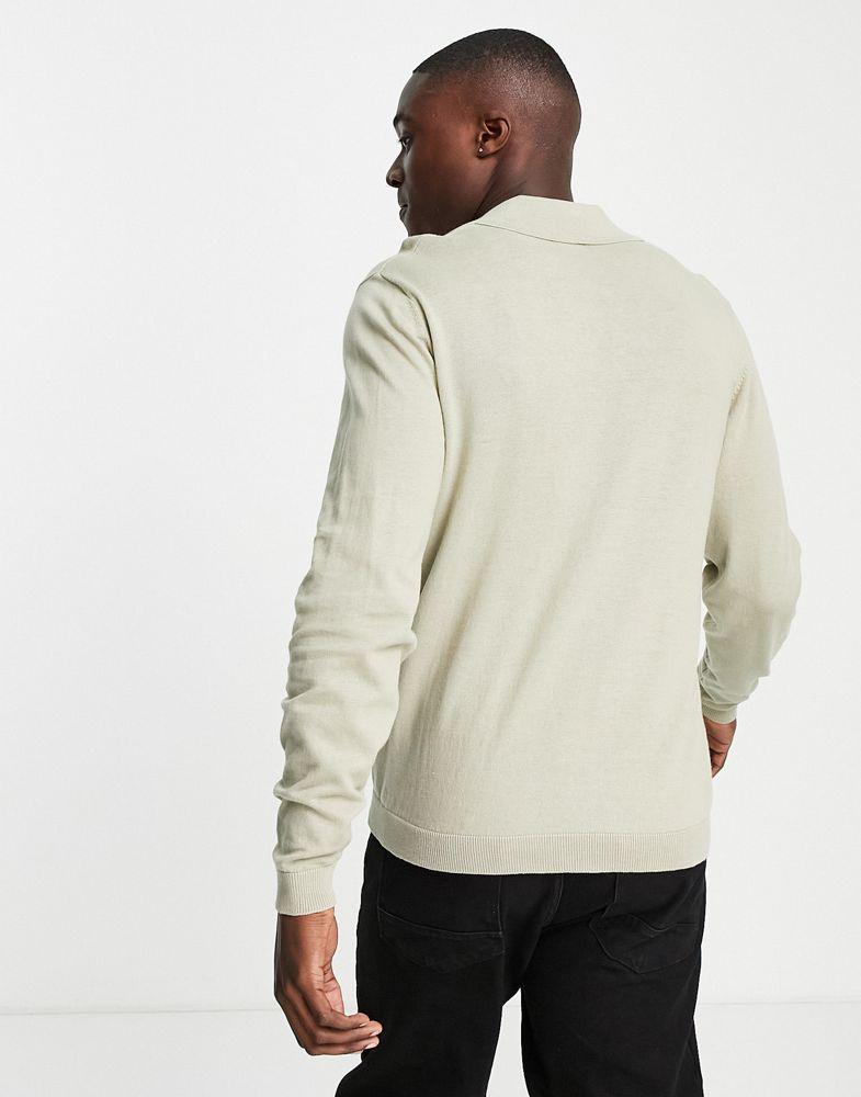 ASOS DESIGN knitted cotton revere polo jumper in stone商品第2张图片规格展示