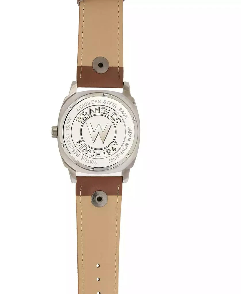 商品Wrangler|Men's Watch, 44MM IP Grey Cushion Shaped Case, Beige Dial with Black Arabic Numerals, Brown Strap Rivets, Second Hand,价格¥274,第4张图片详细描述