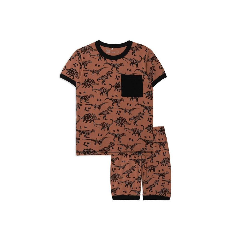 商品Deux par Deux|Boy Organic Cotton Two Piece Short Pajama Set Brown Dinosaur Print - Toddler|Child,价格¥268,第1张图片