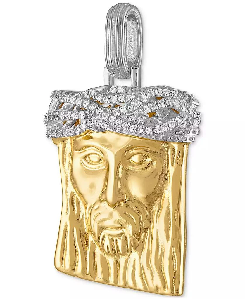 商品Esquire Men's Jewelry|Cubic Zirconia Jesus Portrait Pendant in Sterling Silver & 14k Gold-Plate, Created for Macy's,价格¥1294,第2张图片详细描述