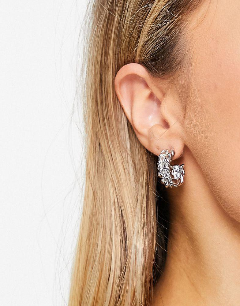 商品DesignB London|DesignB London double row twist hoop earrings in silver,价格¥49,第5张图片详细描述