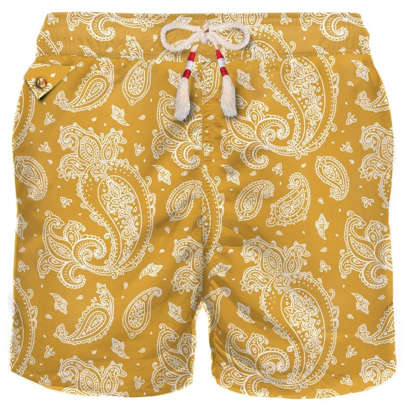 商品Mc2 Saint Barth|Man Light Fabric Swim Shorts With Ochre Paisley Print,价格¥1337,第1张图片