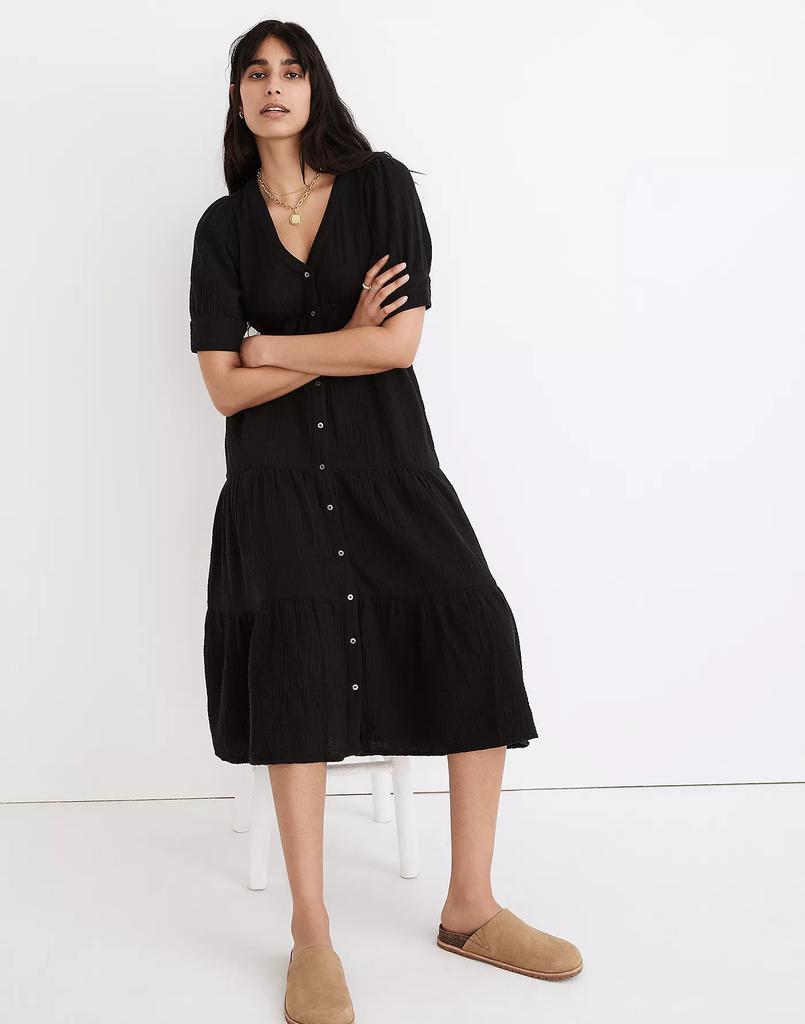 商品Madewell|Lightspun Button-Front Tiered Midi Dress,价格¥597,第4张图片详细描述
