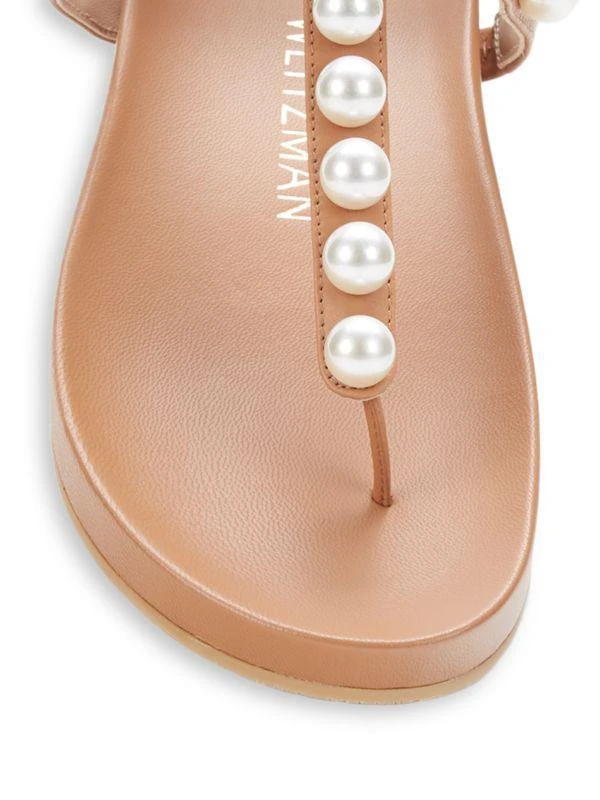 商品Stuart Weitzman|Faux Pearl-Embellished Leather T-Strap Sandals,价格¥1263,第5张图片详细描述