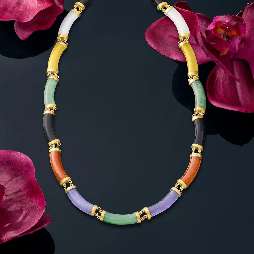 商品Ross-Simons|Ross-Simons Multicolored Jade Necklace in 18kt Yellow Gold Over Sterling Silver,价格¥1581,第2张图片详细描述